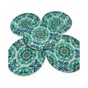 Set Of 5 Bobby Flay Melamine Floral Dinner Outdoor Plates 11" Blue Green Yellow